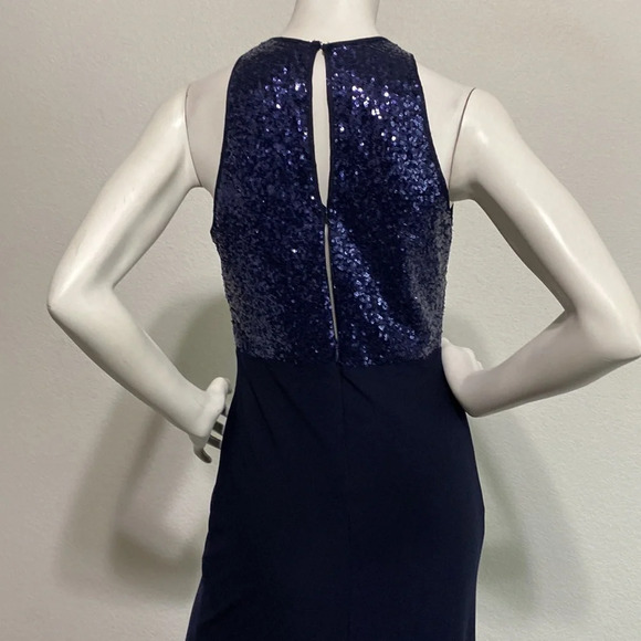 Cache Navy Blue High Neck Sleeveless Sequin Long Maxi Gown Dress Size 8 - Picture 6 of 11